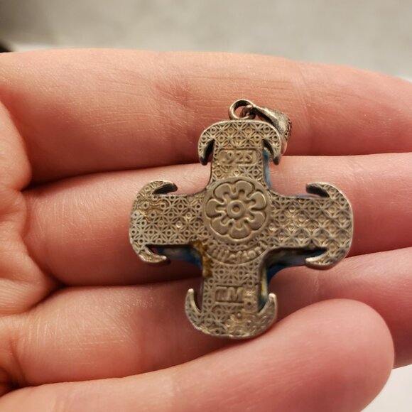 Blue Millefiori Murano Glass And Sterling Silver 925 Cross Pendant - Picture 5 of 8
